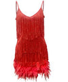 V-neck Strap Feather Stitching Dress - Myluvfit