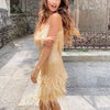 V-neck Strap Feather Stitching Dress - Myluvfit