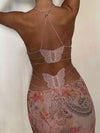 Floral Print Halter Spaghetti Straps Dress Sexy Slim Butterfly Back Dressess Spring Summer Womens Clothing - Myluvfit