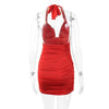 Deep V-neck Halterneck Strapless Backless Pleated Dress - Myluvfit