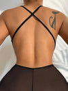 Women's Lace Mesh Patchwork Open Gear Backless Bodysuit - Myluvfit