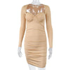 Solid Color Pleated Deep V Temperament Package Hip Dress - Myluvfit