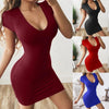 Sexy Tight Solid Color Short-sleeved Sheath Dress - Myluvfit